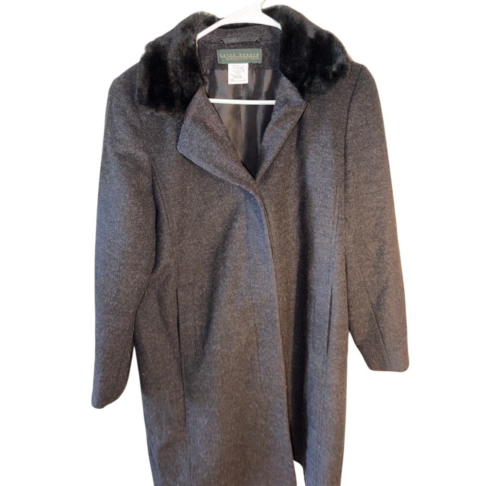 Harve Benard by Benard Holtzman Vintage 100% Wool Jacket Faux Fur Collar Grey 6
